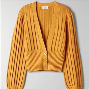 Aritzia Plunge Front Cardigan in Golden Sun
